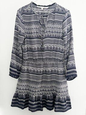 Veronica Beard Silk Agathe Mini Dress Size 0 Prussian Blue Ruffle Boho Bohemian